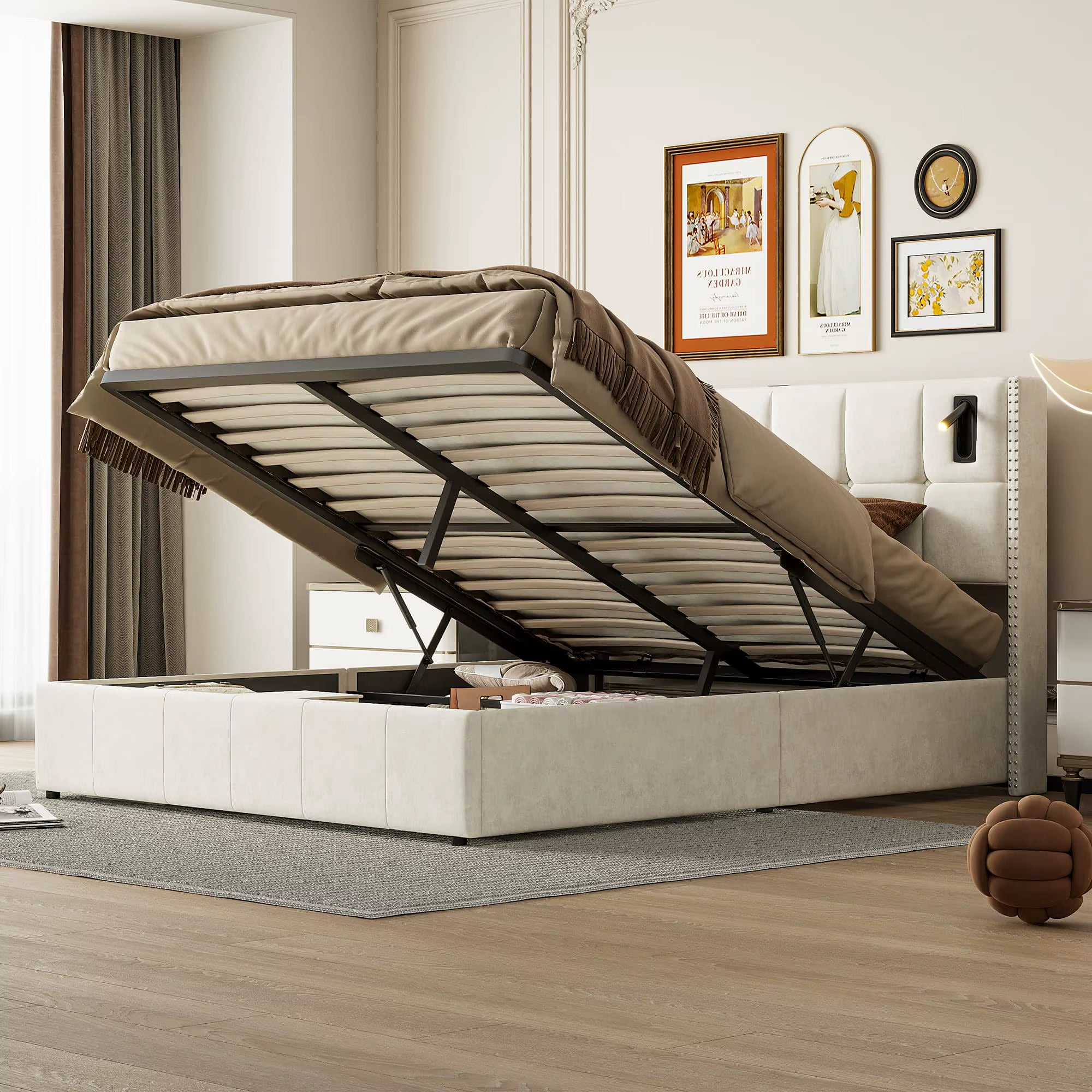 Lit coffre double 160x200 liseuse